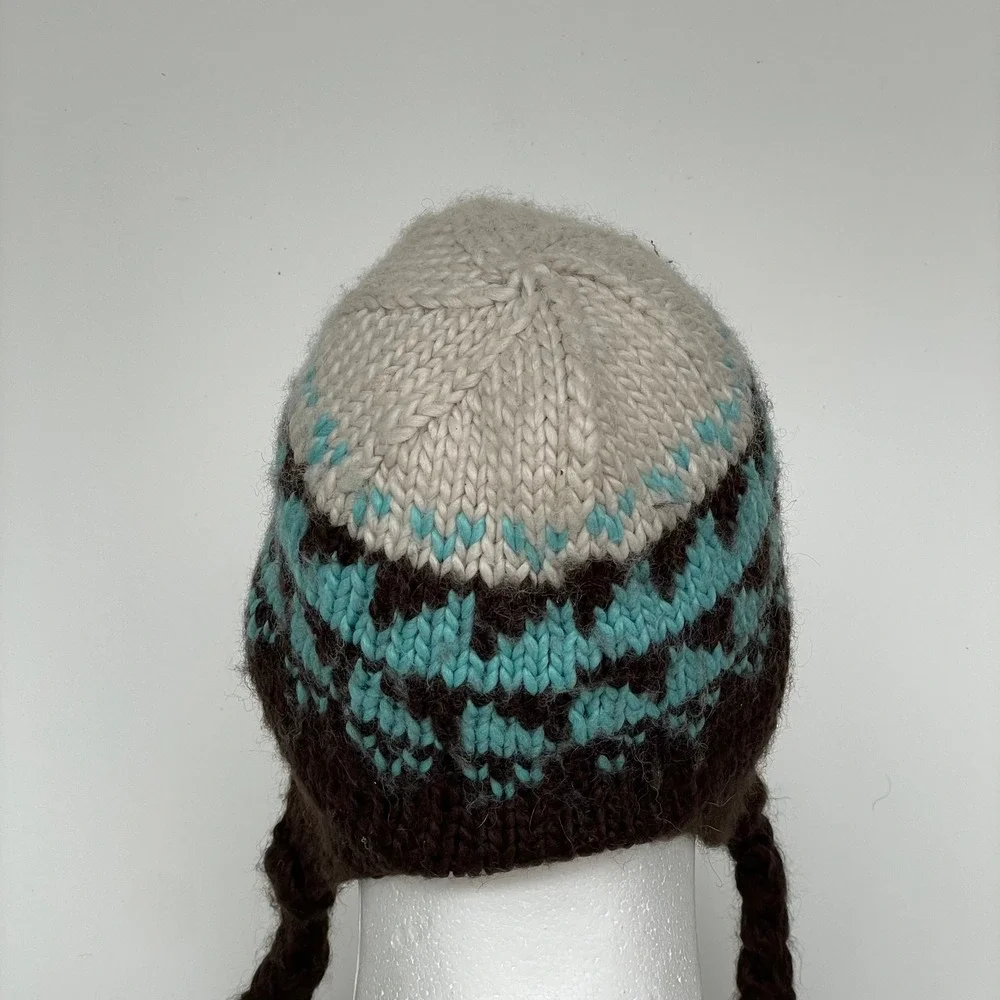 The North Face Chullo Beanie Knit Wool Brown Blue Ski Snowboarding‎ Winter